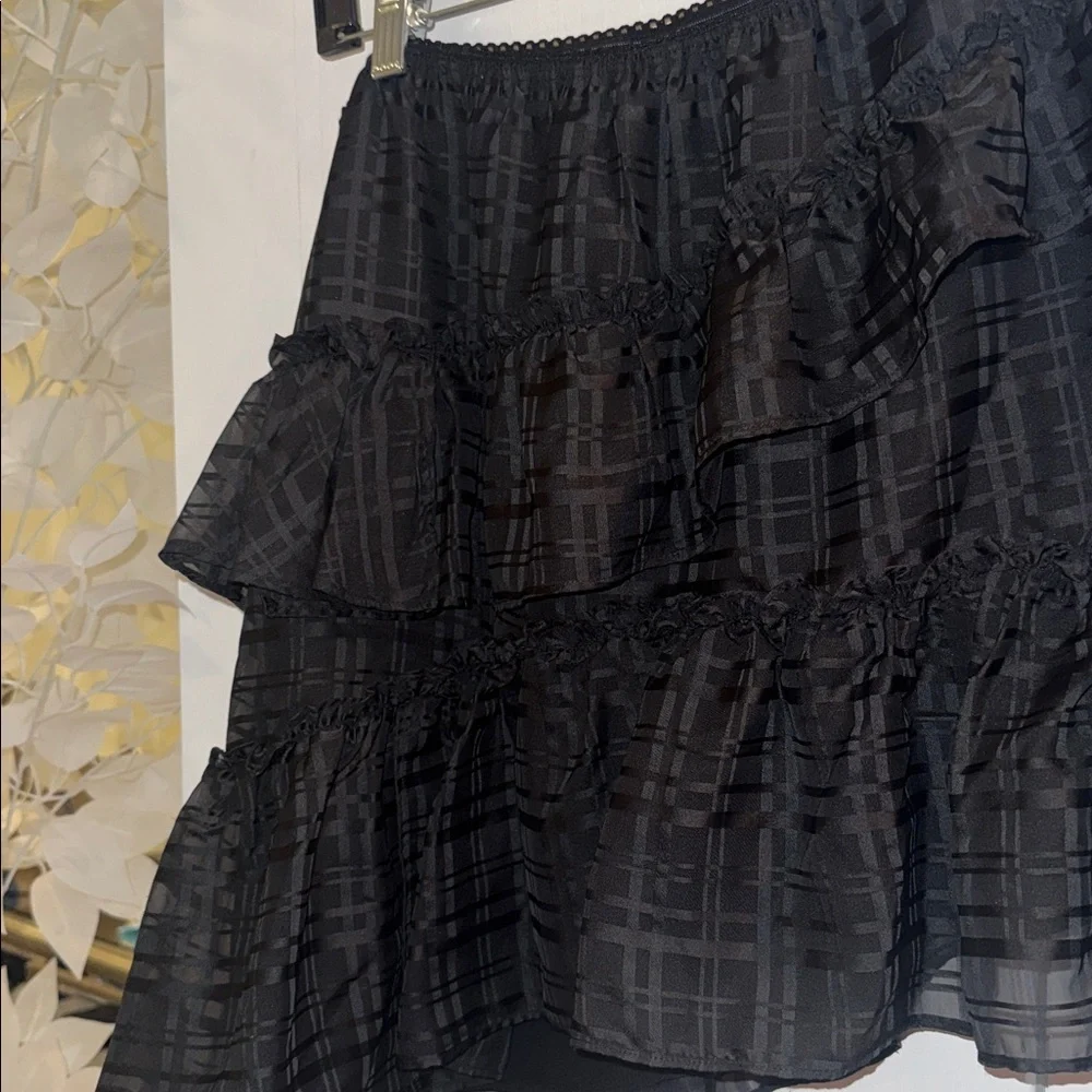 Anthropologie Tiered Asymmetrical Black Mini Skirt